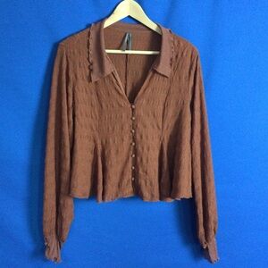 Anthropologie Pretty Coquette Blouse Small Brown Crop Mid